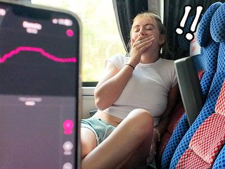 Screen Capture of Video Titled: Risky! Girl Cums on Public Bus with Vibrator