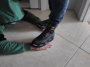 Preview 3 of I'm trampling , stomping on his hands in new boots and barefoot
