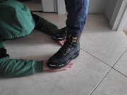 Preview 5 of I'm trampling , stomping on his hands in new boots and barefoot