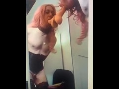 Sissy Alicia sucking dildo on mirror