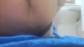 Self fuck, accidental creampie