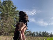 Preview 2 of Busty Fit Goth Girl DEEPTHROATS Dick OUTSIDE In Broad Daylight