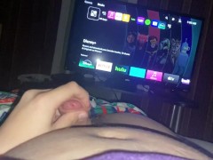 Trans Cutie masturbates while music plays in background