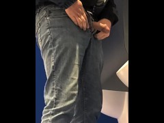 Caught me in public toilet. When I was shooting sperm into the urinal, a guy came into the toilet