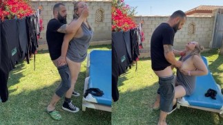neighbor obl1g4 and fucks me smelling my panties, and cums on my tits