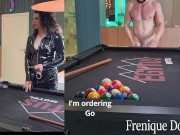 Preview 6 of Domme Frenique - Real slave 24h Ep 5 - Frenique puts slave balls to play at pool table