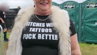 Kiwi trashy MILF slut public display at the motor racing