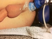 Cute twink knotted by dildo on fuck machine