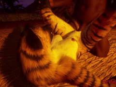 Furry hyena fucks a big man with a big cock who fucks her at sunset