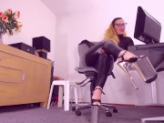 Preview 6 of Cum on tight leather pants - Legjob, thigh fetish, thigh fucking, cock scissoring with leather legs