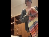 Cock masturbation while putting on a jacket to the grocery store