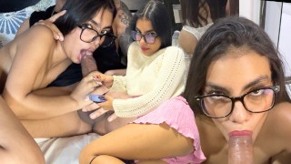 Nerdy with glasses gives her first blowjob to promote her OF account