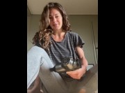 Preview 4 of Brunette accidentally masturbates pussy with massage gun on TikTok live