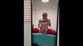 Sporco Bionda Eva Summers Sexy Striptease Diteggiatura Orgasmi Multipli Rosso Coscia Calzini Alti