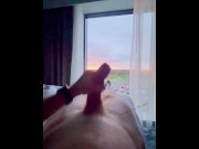 Preview 3 of Wanking in front of the window at large hotel. Hope someone sees me ;) full video to cum soon