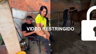 The mare got sick and two veterinarians fucked the owner to calm her down and made her squirt a lot