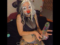 Goth Clowngirl strokes Confetti Dildo