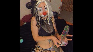 Goth Clowngirl strokes Confetti Dildo