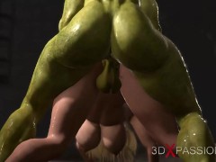 Futa orc with a huge dick fucks hard a sexy blonde slut in the castle