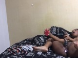 Horny girl fucks her pussy with her dildo while recording herself