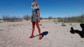 cute whore with minidress, pantyhose and heels gets naked in public, very hot