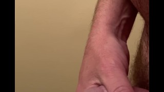 Milking my cock into a shot glass, not controlled well, close up  jerking off