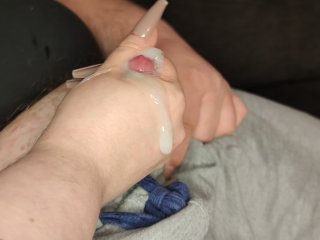 Long Nails Goddess edges SPH Slave until his hot Cum runs over her divine hands *Intense Orgasm*