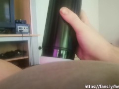 Tgirl goes hard with electronic fleshlight and cant stay quiet