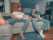 Preview 3 of Got Hard Watching TV with my Bro / Mutual jerk-off / Helping each other Cum /