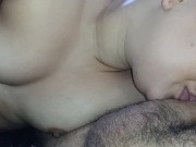 Preview 5 of naughty black woman wakes up with a boner in her mouth, swallowing and eating a lot of cum