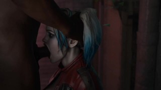 Harley Quinn tocando profundamente una BBC y obtiene una gran garganta