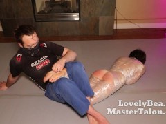 Saran Wrap Bondage Spanking Cant go Anywhere