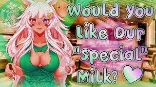 Geserveerd worden door een sexy Starbucks Neko serveerster [enorme tip] ["Speciale melk] {F4M lewd ASMR}