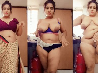 Desi Indian Step Mom Strip Teasing her Step Son in Kitchen and he Fucked her