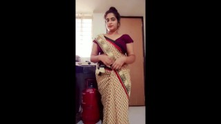 Desi Indian Step Mom Strip Teasing her Step Son in Kitchen and He Fucked Her