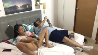 hot girlfriend sucks her dildo and fucks her pussy with the dildo