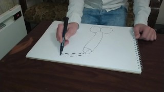 O padrasto pega o enteado desenhando um pênis e o faz montar o pau Thick sem sela