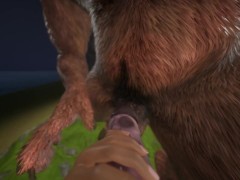 Dirty female blowjob in POV video, Titanic size Furry cock