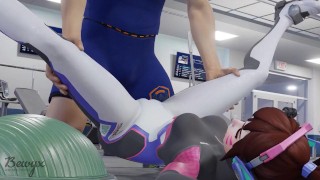 D.va with a personal trainer in gym