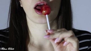 Teasing with a lollipop. Perfect Blowjob