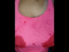 Making a wet t-shirt with breast milk.