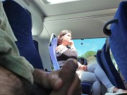 Preview 4 of Exhibitionist seduces MILF to Suck & Jerk his Dick in Bus until He Cums