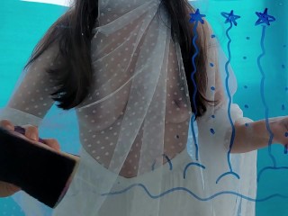 Big tits 🌹Hot Brunette milf in transparent dress Video