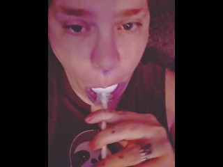 Sucking on a huge jawbreaker sucker Video