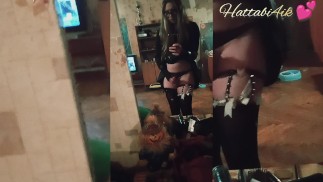 Hot femboy stříkat potěšení před zrcadlem