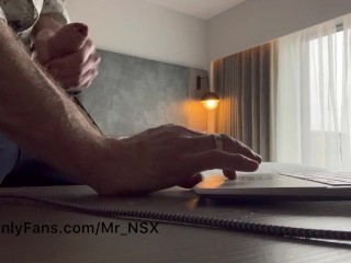 Dressed and Ready to Go, I Quickly Watch Porn and make myself Cum Hard. Jerking, Big White Cock