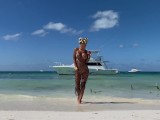 Monika Foxxx swims in sea and masturbates with squirt on public beach