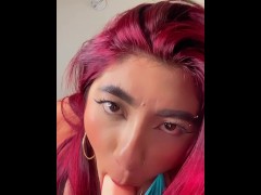 Sucking my dildo because no one wants to lend his cock
