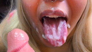 Hotwife get a massive sticky load on his mouth - Brazilian cumslut