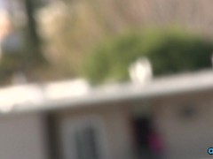 A blonde exhibitionist with small tits loves fucking in public places